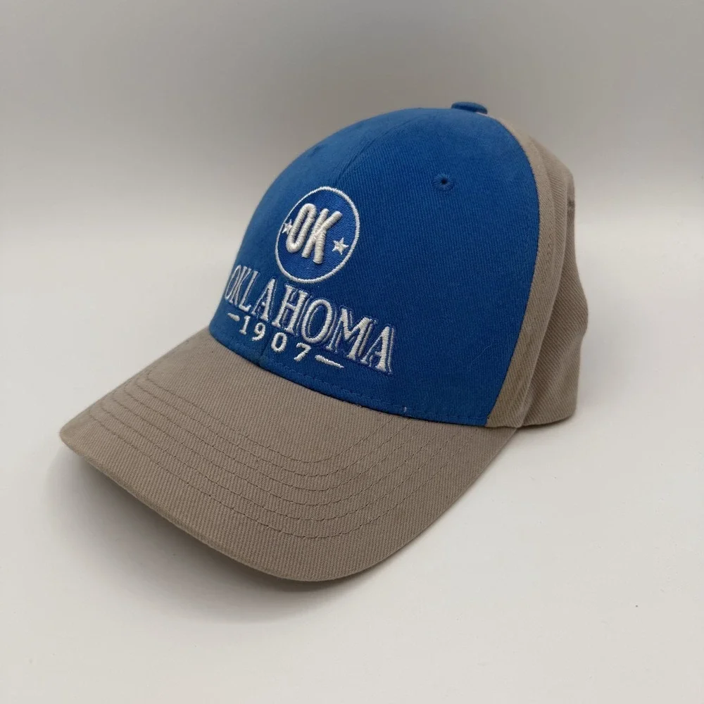 Oklahoma 1907 embroidered trucker hat Captivating OK snapback tan blue cap